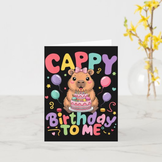 Cappy Birthday To Me Cute Capy Capybara Birthday G カード (黄色い花)