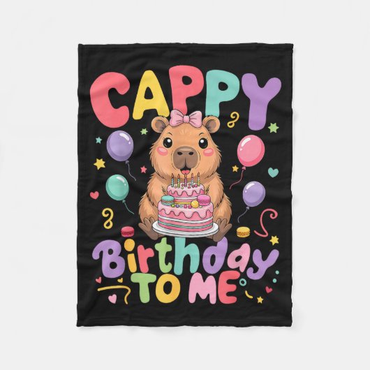 Cappy Birthday To Me Cute Capy Capybara Birthday G フリースブランケット (正面)