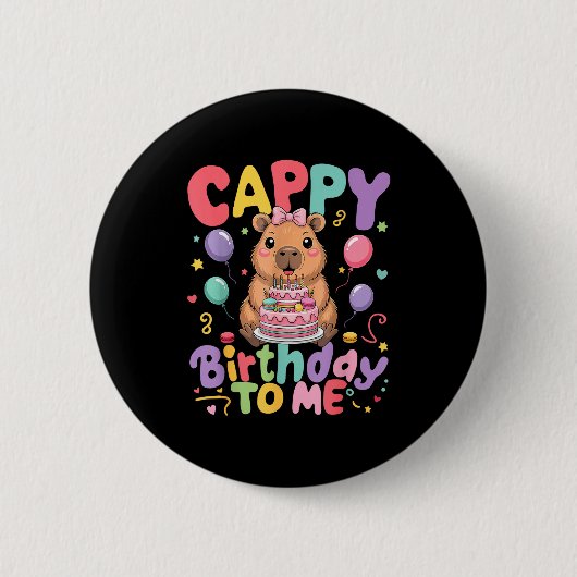 Cappy Birthday To Me Cute Capy Capybara Birthday G 缶バッジ (正面)
