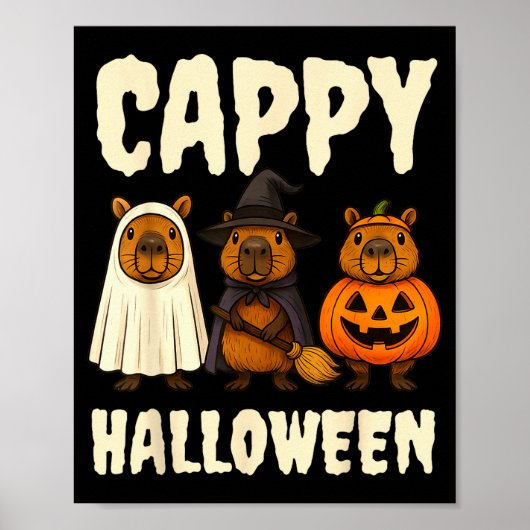 Cappy Halloween Funny Capybara Ghost Witch Pumpkin ポスター (正面)