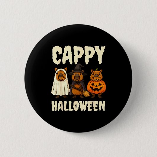 Cappy Halloween Funny Capybara Ghost Witch Pumpkin 缶バッジ (正面)