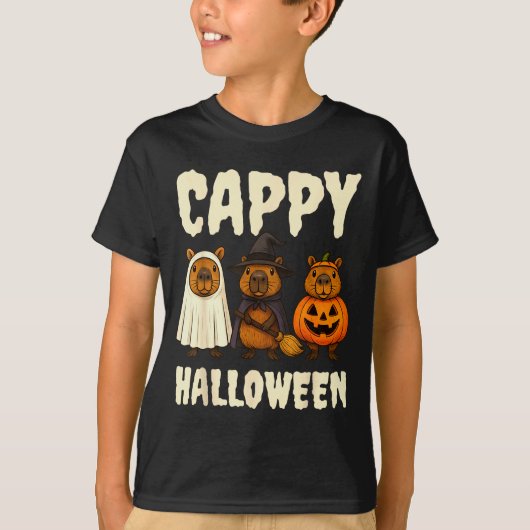 Cappy Halloween Funny Capybara Ghost Witch Pumpkin Tシャツ (正面)