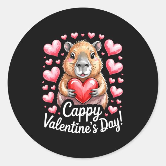 Cappy Valentine’s Day Cute Capybara Heart Design P ラウンドシール (正面)