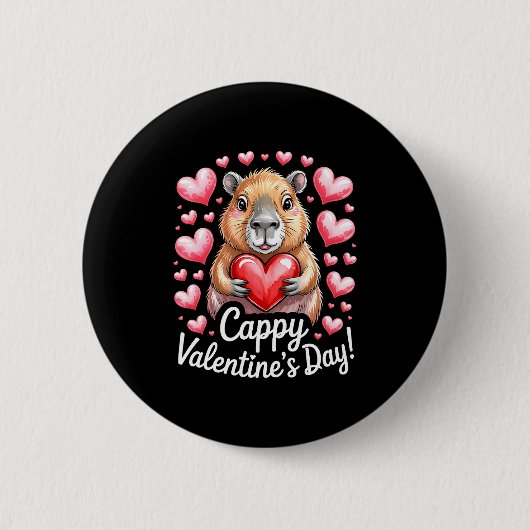 Cappy Valentine’s Day Cute Capybara Heart Design P 缶バッジ (正面)