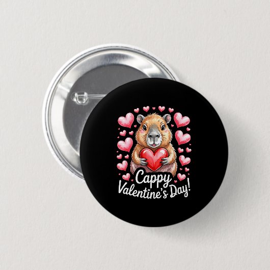 Cappy Valentine’s Day Cute Capybara Heart Design P 缶バッジ (正面&裏面)