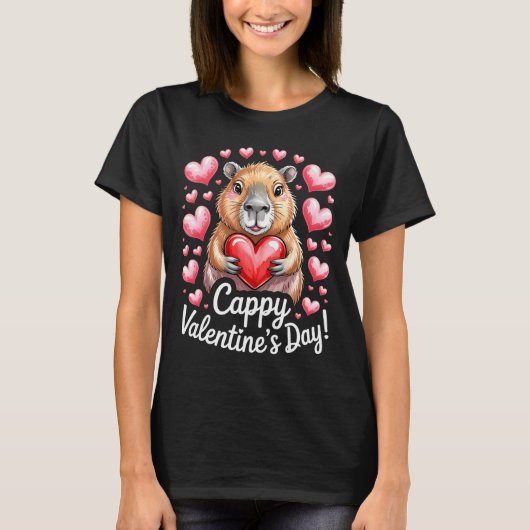 Cappy Valentine’s Day Cute Capybara Heart Design P Tシャツ (正面)