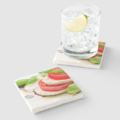 Capreseサラダ。 トマトおよびモツァレラの切れ ストーンコースター (横)