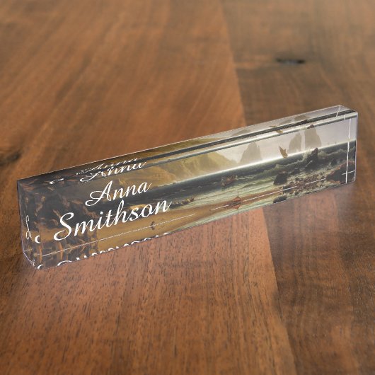 Capriのビーチは海のイタリアのボートの名札を振ります デスクネームプレート (側面)