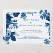 Capriの青及び白いヴィンテージの植物の花のボーダー 招待状 (正面/裏面)