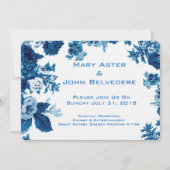 Capriの青及び白いヴィンテージの植物の花のボーダー 招待状 (正面)