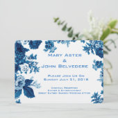 Capriの青及び白いヴィンテージの植物の花のボーダー 招待状 (スタンド正面)