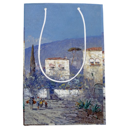 Capriイタリアの島の海の花の青い海のギフトバッグ ミディアムペーパーバッグ (正面)