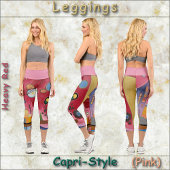 CAPRIスタイルレギンス- "Heavy Red"抽象芸術+ピンク カプリレギンス