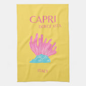 Capri Dolce Vita、旅行アート、黄 キッチンタオル (縦)