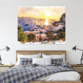 Capri island sunset painting with harbor and boats キャンバスプリント (インサイチュ (寝室))