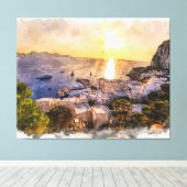 Capri island sunset painting with harbor and boats キャンバスプリント (インサイチュ (ウッドフロア))