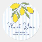 Capri Italian Hand Drawn Lemons Blue Stripes ラウンドシール (正面)