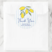 Capri Italian Hand Drawn Lemons Blue Stripes ラウンドシール (バッグ)