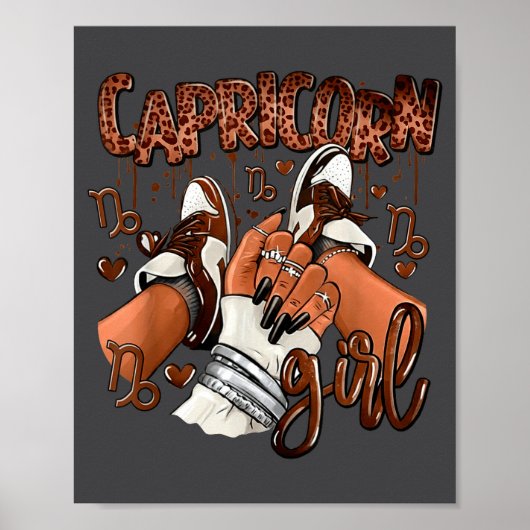 Capricorn Girl Birthday Afro Queen Sneakers Zodiac ポスター (正面)