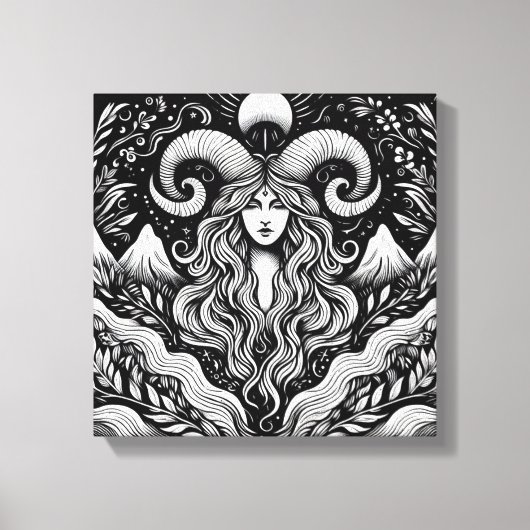 Capricorn Goddess Etching Canvas Wall Art キャンバスプリント (正面)