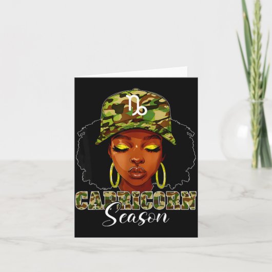 Capricorn Season Black Woman With Camo Hat Birthda カード (正面)
