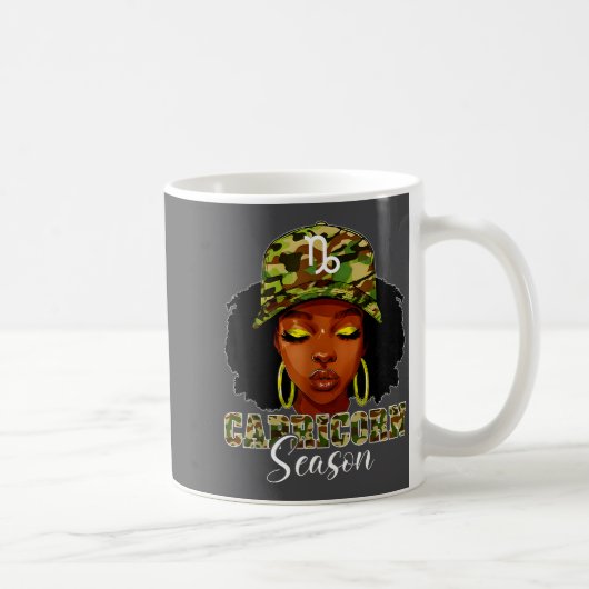 Capricorn Season Black Woman With Camo Hat Birthda コーヒーマグカップ (右)