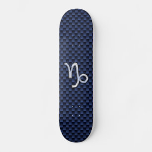 Capricorn Sign Navy Blue Carbon Fiber Style スケートボード