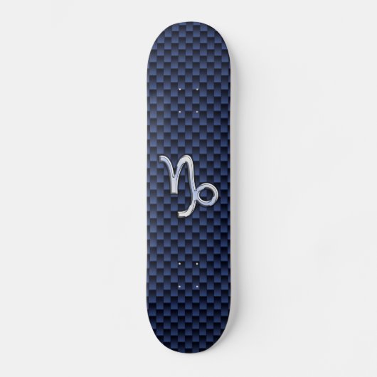 Capricorn Sign Navy Blue Carbon Fiber Style スケートボード (正面)