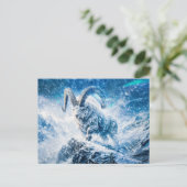 Capricorn Zodiac as Majestic Ram Under Aurora Sky ポストカード (スタンド正面)