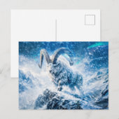 Capricorn Zodiac as Majestic Ram Under Aurora Sky ポストカード (正面/裏面)