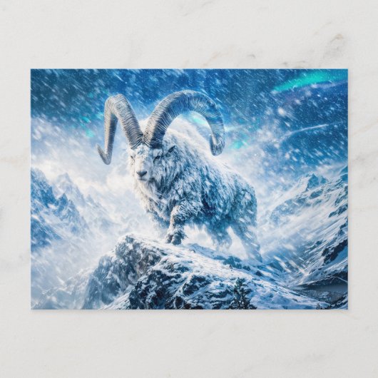 Capricorn Zodiac as Majestic Ram Under Aurora Sky ポストカード (正面)