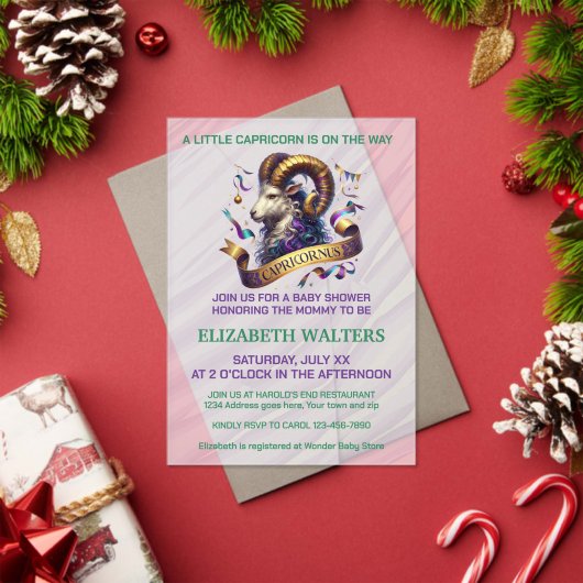 Capricorn Zodiac Baby Shower Lavender and Green アクリル招待状 (インサイチュ (クリスマス))