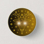 Capricorn Zodiac Emblem | Minimal Celestial Symbol 缶バッジ (正面)
