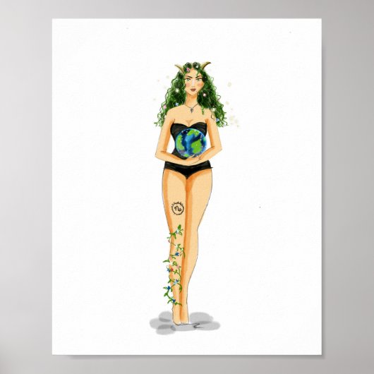 Capricorn Zodiac Illustration – Hand Drawn ポスター (正面)