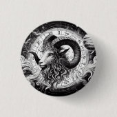  Capricorn Zodiac Sign Astrology Horoscope Art 缶バッジ (正面)