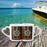 Captain and First Mate Bronze Captains Wheel ペアカップ<br><div class="desc">Ahoy there - grab a special gift for your captain or first mate. Cool vintage captain's wheel on lush oiled wood customized with your names.</div>