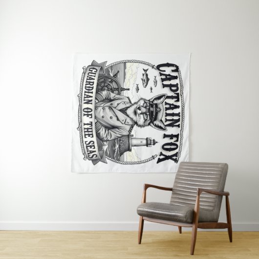 Captain Fox Guardian of Seas Nautical Design タペストリー (インサイチュ(横))
