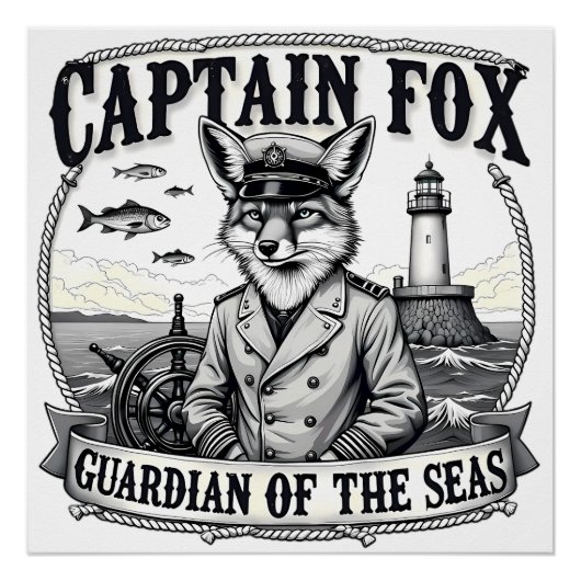 Captain Fox Guardian of Seas Nautical Design ポスター (正面)