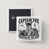 Captain Fox Guardian of Seas Nautical Design 缶バッジ (正面&裏面)