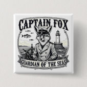 Captain Fox Guardian of Seas Nautical Design 缶バッジ (正面)