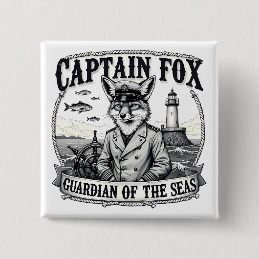 Captain Fox Guardian of Seas Nautical Design 缶バッジ (正面)