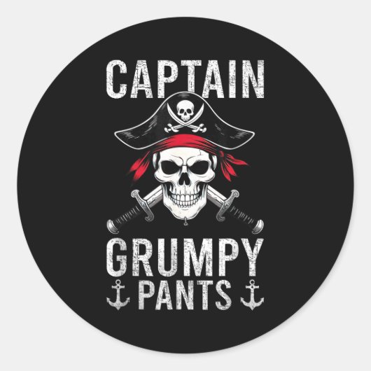 Captain Mpy Pants Rate Humor Skull Graphic  ラウンドシール (正面)