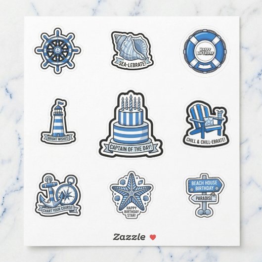 Captain of the Day Blue Striped Birthday Stickers シール