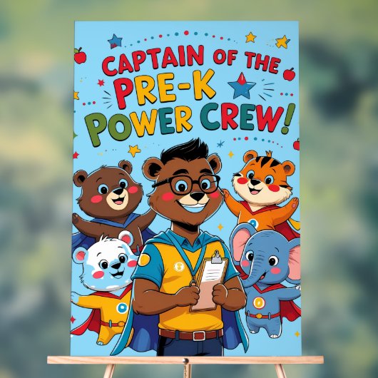 "Captain of the Pre-K Power Crew – Classroom アクリルサイン (ニュートラル)