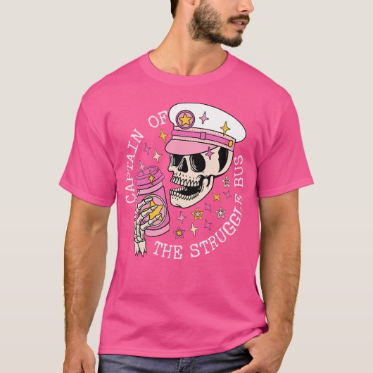 Captain Of The Struggle Bus Skeleton Coffee Funny Tシャツ (正面)