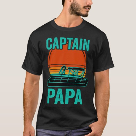 Captain Papa Pontoon Captain Dad Boat Lake Tシャツ (正面)