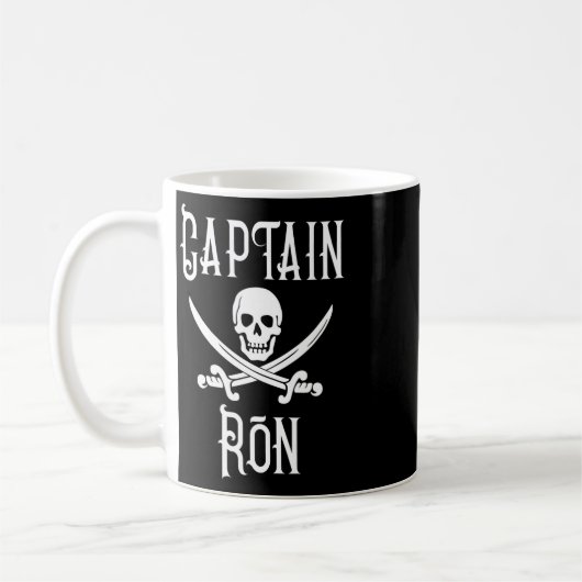 Captain Ron Personalized Pirate Skull Boating コーヒーマグカップ (左)