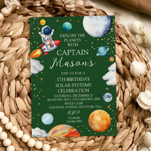 Captain Space Birthday Party Invitation for Kids 招待状