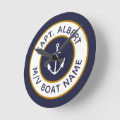 Captain Your Name Blue Gold Anchor Round Clock ラウンド壁時計 (傾斜)