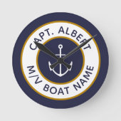 Captain Your Name Blue Gold Anchor Round Clock ラウンド壁時計 (正面)